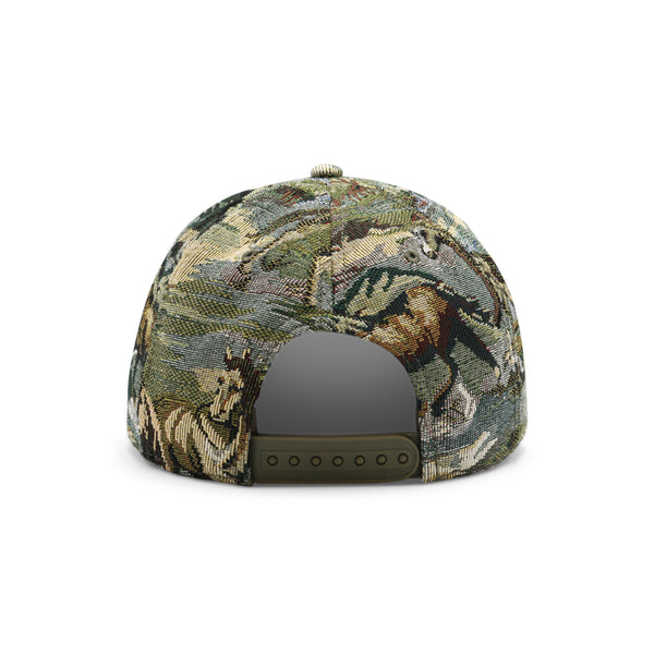 Camouflage-patterned cap on a white background