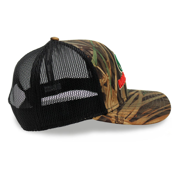 Black cap with shadowgrass camo text on a white background