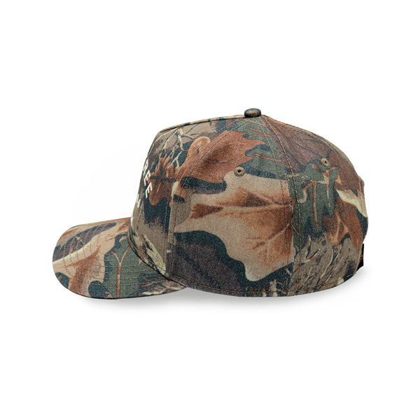 Realtree structured A-frame cap in faded Advantage camo with embroidered 1986 Columbus, GA front logo.