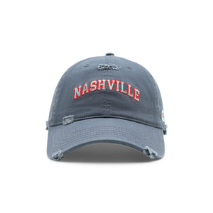 Gray cap with 'Nashville' in red on a white background